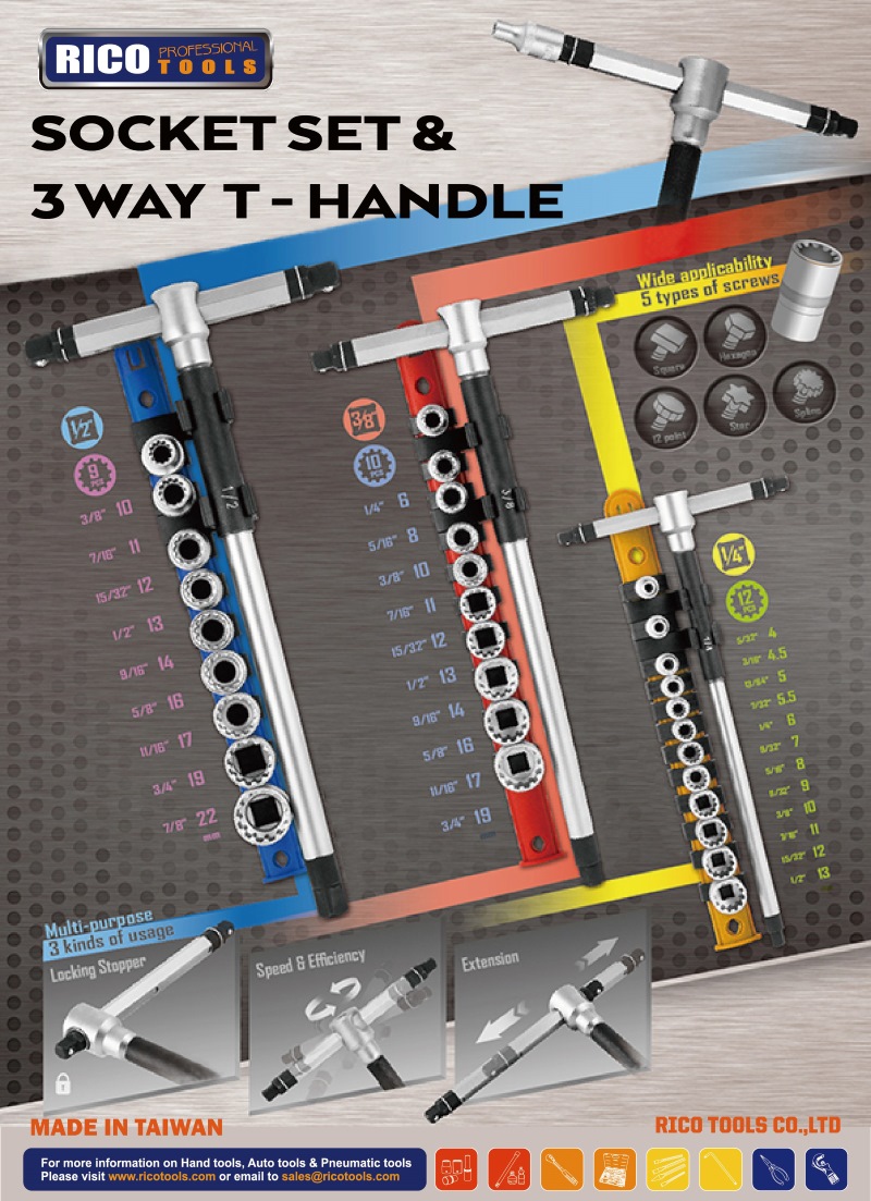 [RICO TOOL]  3 Way T Handle Socket Set